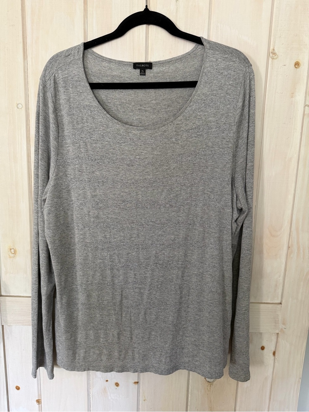 Talbots Women’s Long-Sleeve Scoop Neck Top - Gray with Shimmer
